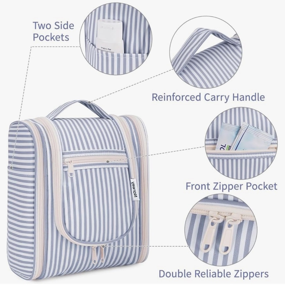 NARWEY Striped Handing Travel Blue and White Makeup/Cosmetic💄Bag Organizer